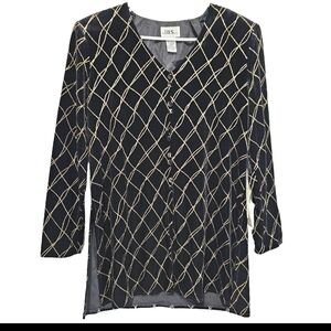 JBS Ltd Size 12 Black Velvet Gold Tunic  Fancy Elegant Evening Formal Top Blouse